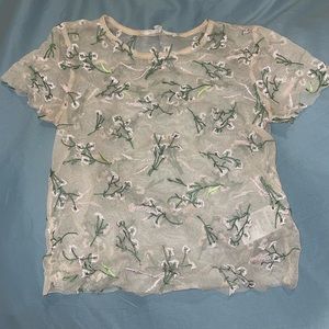 Urban outfitters floral embroidered mesh top